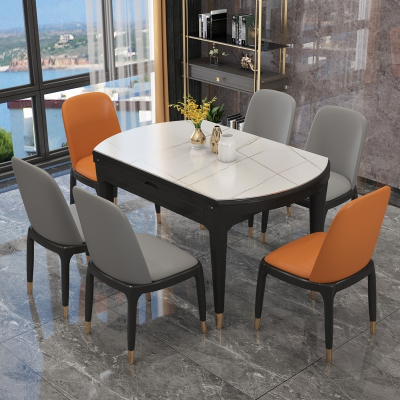 意式岩板伸缩餐桌阿斯卡利现代简约小户型折叠圆桌轻奢大理石家用吃饭桌子