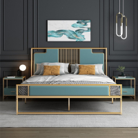 现代简约轻奢新中式铁艺床古达1.2米1.8米金色软靠铁床架金属双人床