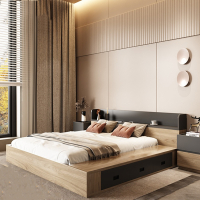 古达日式榻榻米储物床现代简约北欧落地床双人床1.8米主卧矮床