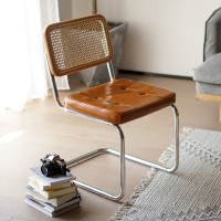 阿斯卡利餐椅中古藤编椅子北欧复古家用设计师椅木靠背网红ins不锈钢椅