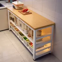 厨房置物架古达落地多功能切菜桌长条备餐工作台微波炉锅具收纳窄边柜