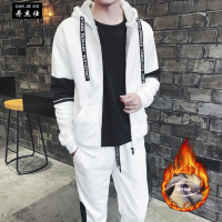 丹杰仕(DANJIESHI)秋冬季新款卫衣套装男韩版时尚帅气休闲套装青年连帽加绒加厚运动套装