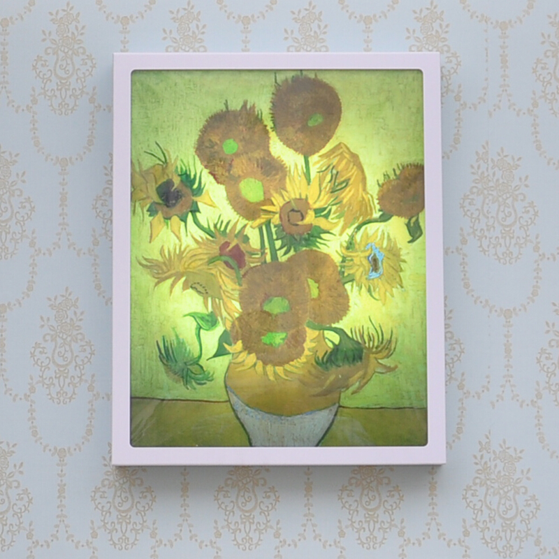 40x50cm梵高向日葵装饰画壁灯现代复古led壁画灯过道楼梯走廊灯都市