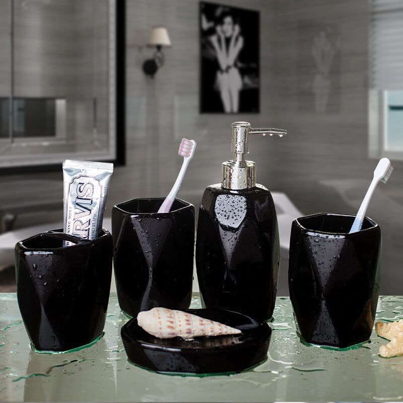 欧式卫浴五件套陶瓷简约漱口杯牙刷杯洗漱套装创意新婚礼物礼品都市诱惑图片