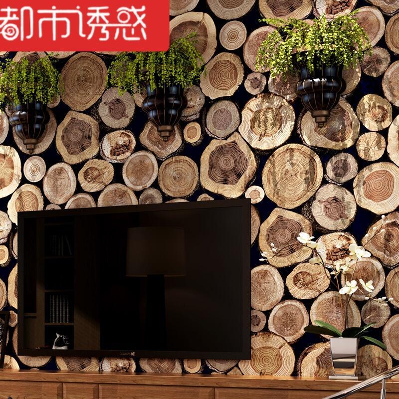 新中式木纹木桩木头树桩圆木墙纸茶楼咖啡馆背景loft工业风壁纸都市诱惑图片