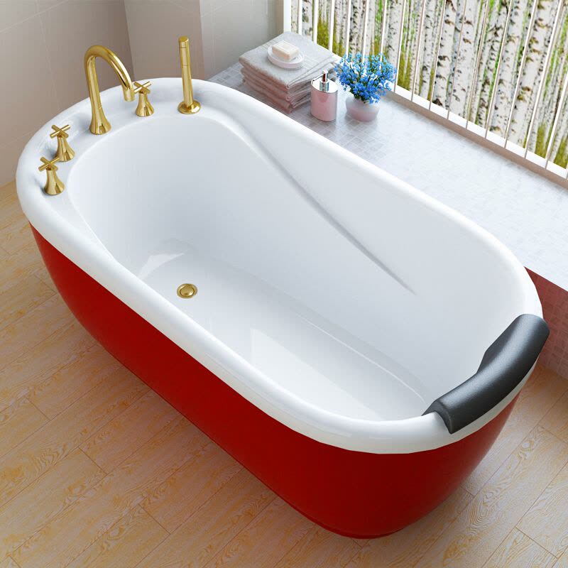 多彩独立式浴缸家用落地式环保浴缸水疗冷热排水器泡澡瀑布沐浴洗都市诱惑图片