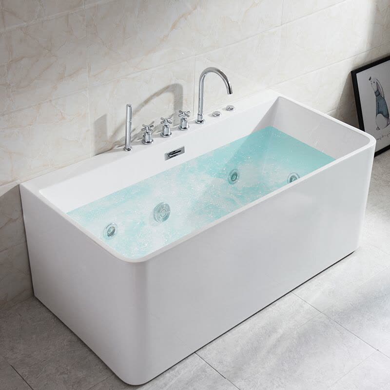 整体亚克力独立式浴缸一体式热水独立式用水洗手间防臭龙头多款式都市诱惑图片