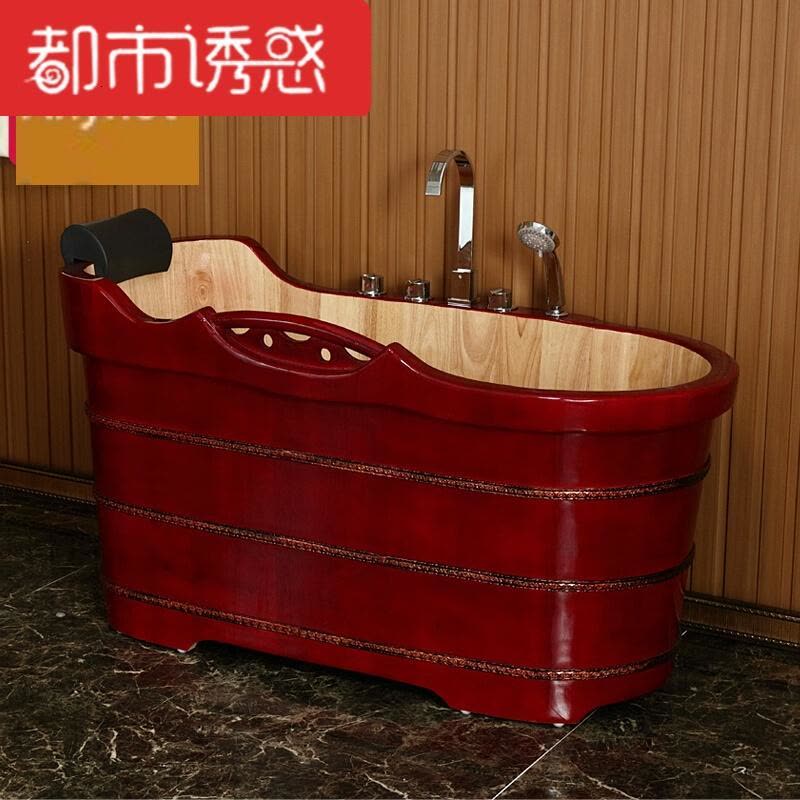 红色橡木桶沐浴桶浴缸泡澡木桶洗澡木桶木浴缸带五金件都市诱惑图片