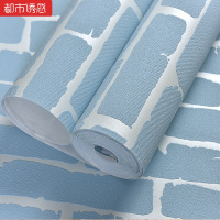 仿古砖纹墙纸3D复古砖块砖头灰砖青砖红砖壁纸现代中式餐厅浅蓝色JS-2012仅墙纸都市诱惑