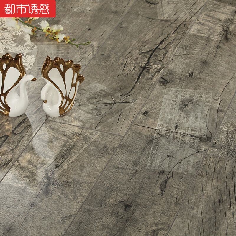 12mm个性灰色咖啡深色强化复合木地板仿古复古法式做旧字母工作室12mm厚度20361㎡都市诱惑图片