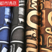 复古墙纸3D立体怀旧英文字母理发店餐厅酒吧服装店KTV背景墙壁纸金箔黑仅墙纸都市诱惑