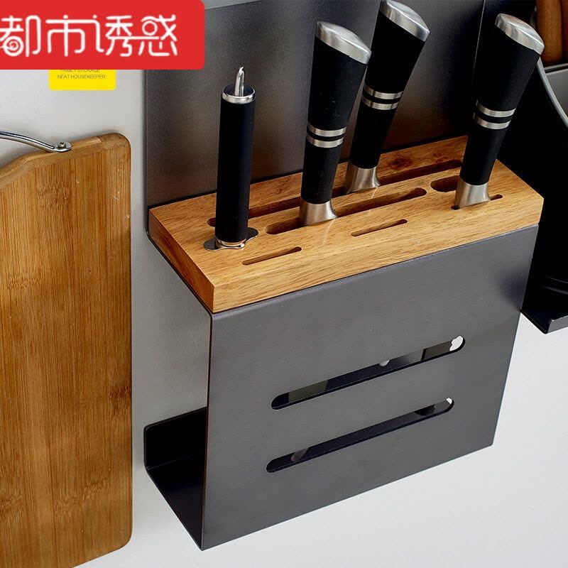 黑色太空铝墙上厨房置物架调味料架壁挂刀架厨房挂件厨卫挂杆套装都市诱惑图片