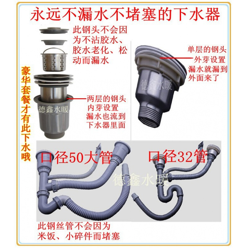 厨房304不锈钢水槽洗菜盆洗碗池下水器下水管配件单双槽防臭都市诱惑