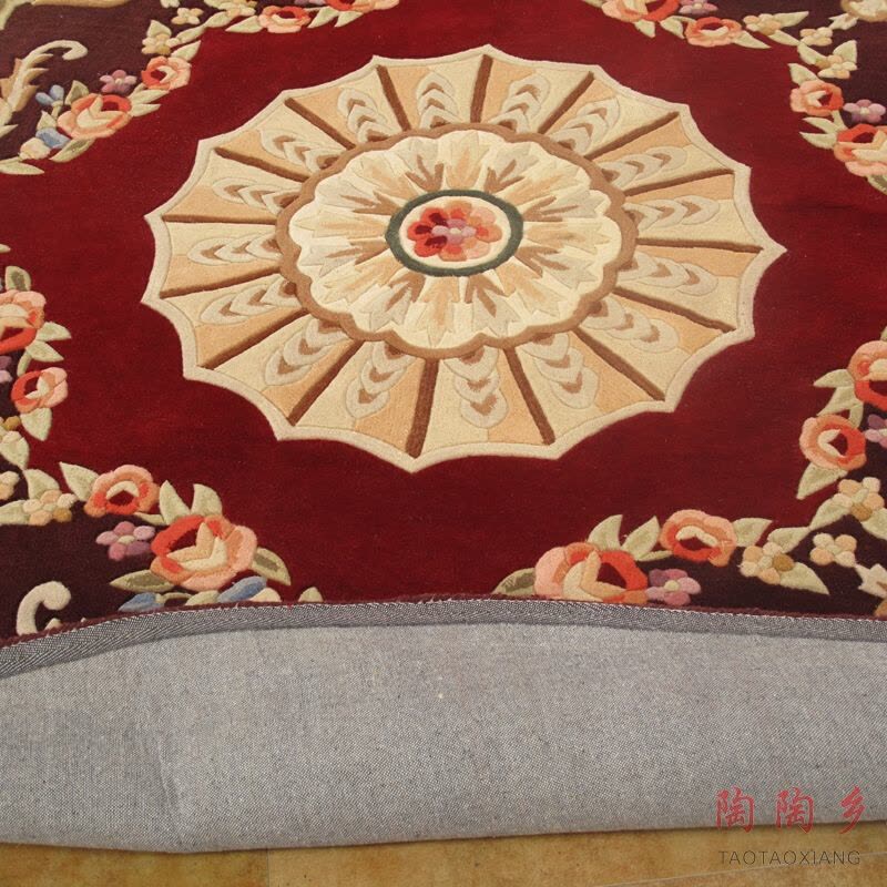 圆形茶几水洗纯羊毛地毯客厅吊篮欧式床边地毯沙发可定制满铺房间酒红色(预售)都市诱惑图片