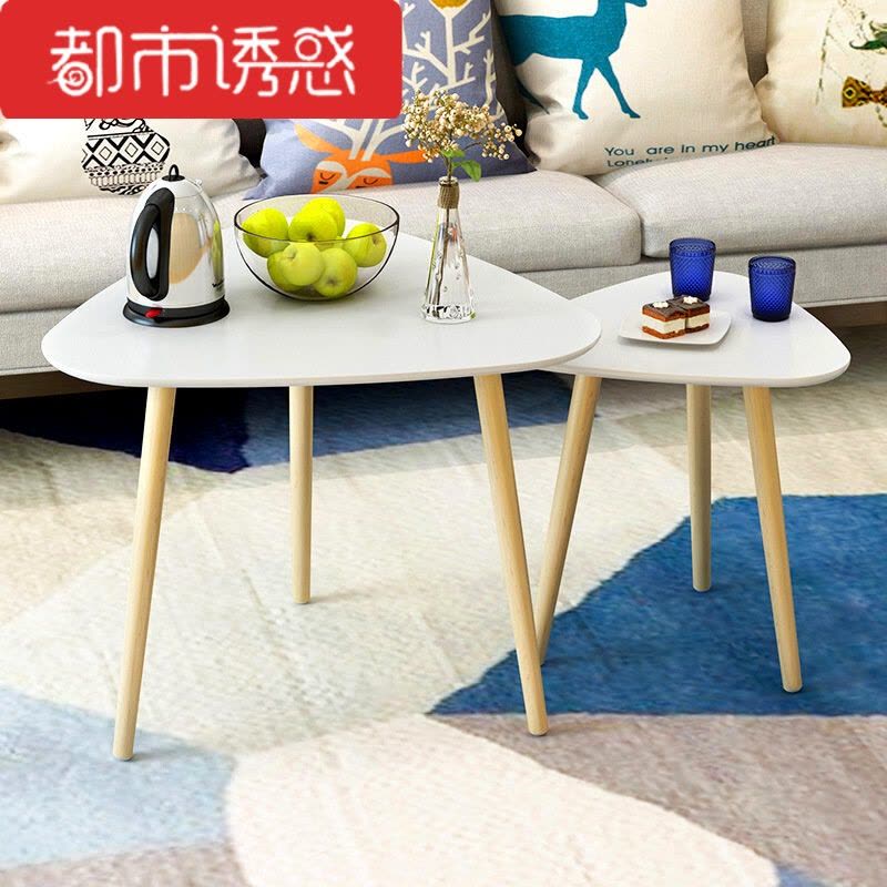 爵信家具小圆茶几床头桌沙发边桌小圆桌小茶几现代简约角几边几创意小桌子圆50CM双层白实木桌腿防滑脚垫安装简易图片