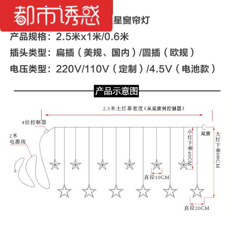 LED彩灯星星灯节日窗帘灯圣诞灯串婚庆房间装饰灯五角星洗墙灯都市诱惑图片