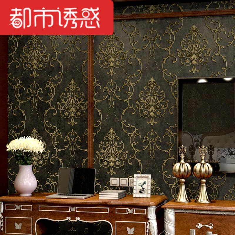 欧式大马士革无纺布墙纸卧室客厅电视背景墙3D雕刻精压AB版壁纸A款大马士革-米黄色仅墙纸都市诱惑图片