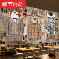 3D北欧复古手绘动物墙纸酒吧服装店壁纸理发店咖啡厅特色装饰壁画5D凹凸蚕丝丝绢布墙纸+胶水都市诱惑