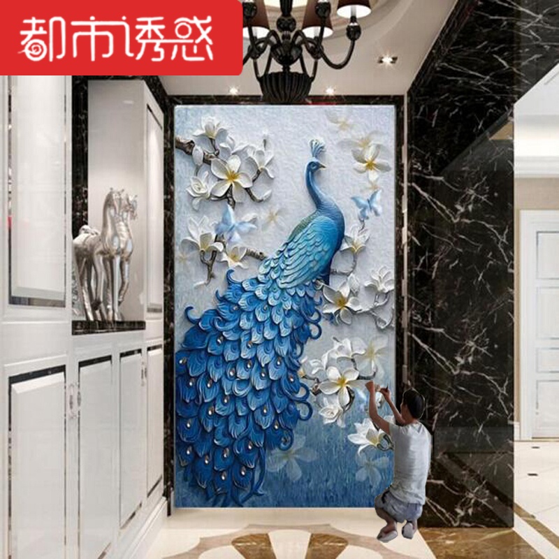 3d玄关壁纸竖版画过道走廊墙布5d欧式麋鹿餐厅墙纸8d立体浮雕壁画亮面蚕丝布(整张)仅墙纸都市诱惑高清大图