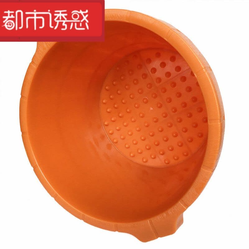 加厚按摩桶足浴桶手提塑料泡脚桶足浴盆家用洗脚盆仿木桶X定制桔色单个沐足盆都市诱惑图片