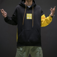 古什卡特2018秋季新款拼色连帽休闲卫衣男士加肥大码宽松外套韩版潮流男装