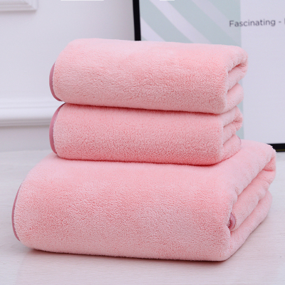 斜月三星 珊瑚绒毛巾浴巾套装 2毛巾+1浴巾吸水加厚舒适