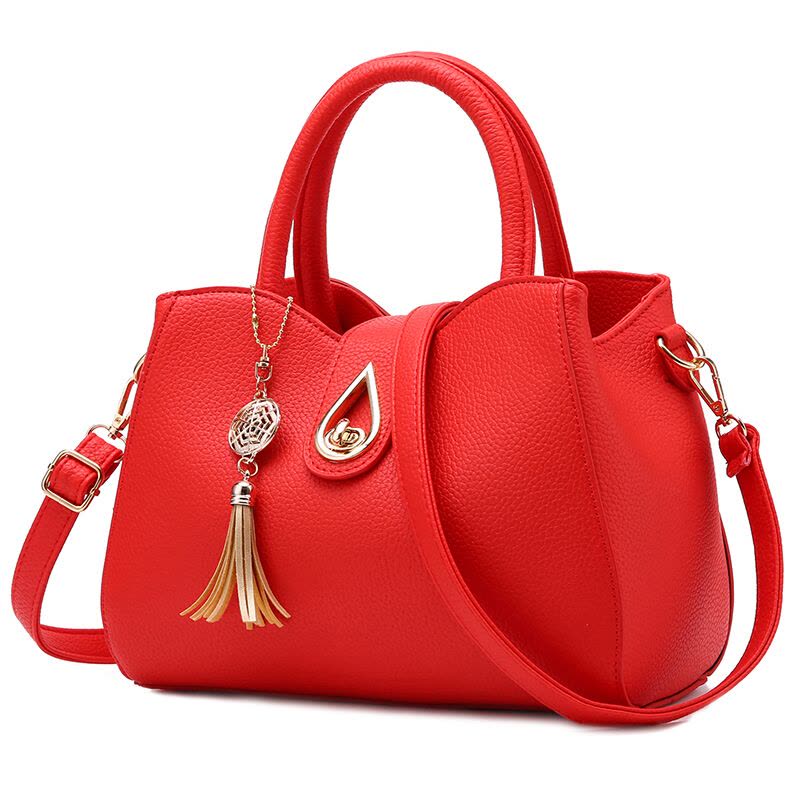 女士包包2017新款女包中年手提包斜挎包单肩包时尚大包妈妈包SN3630 大红色图片
