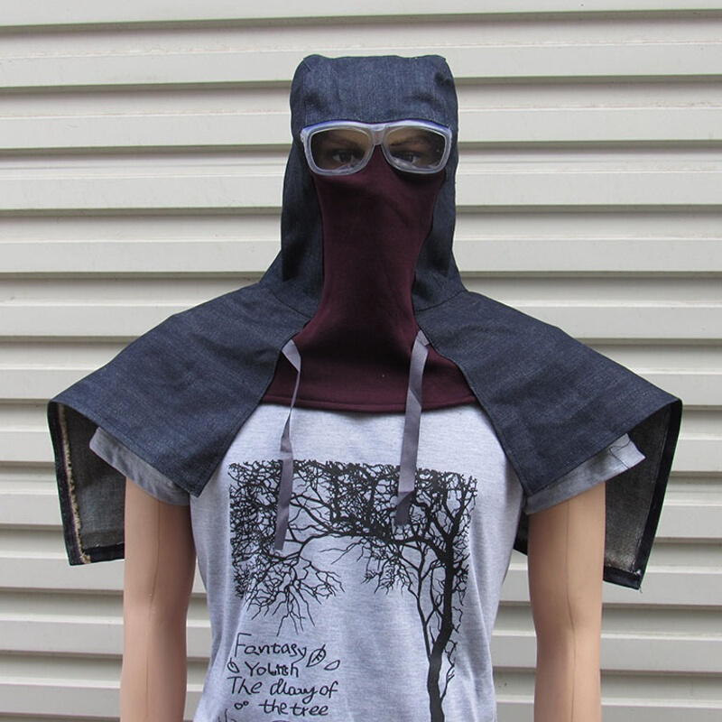 防尘披肩帽披风帽子男女牛仔布防灰尘粉尘帽套头打磨工作帽1带眼镜