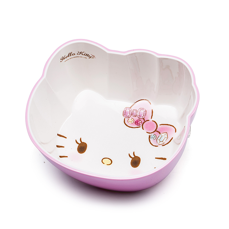 五和粉色Hellokittyf169头型碗汤碗儿童食品级A5密胺餐具宝宝碗盘水杯调羹可爱贴花幼儿园餐厅主题乐园餐具