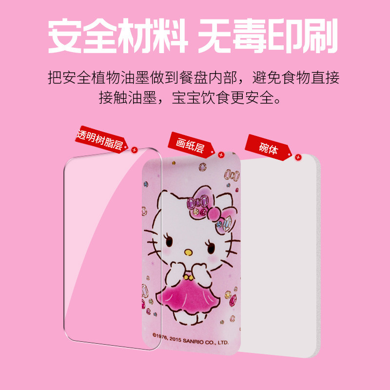五和粉色Hellokittyf169头型碗汤碗儿童食品级A5密胺餐具宝宝碗盘水杯调羹可爱贴花幼儿园餐厅主题乐园餐具