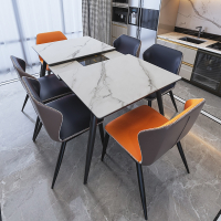 伸缩岩板餐桌椅组合古达家用小户型现代简约轻奢折叠带电磁炉拉伸桌子