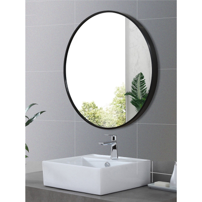 北欧圆形浴室镜卫生间镜子古达免打孔厕所洗手间化妆镜带置物架挂墙式