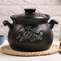 康舒砂锅炖锅家用燃气耐高温陶瓷锅煲汤锅煤气灶专用汤锅沙锅 黑贴花4300ML(4-6人用)