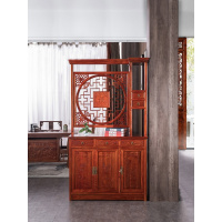 尋木匠新中式实木玄关客厅隔断双面鞋柜酒柜福字储物间厅进口入户屏风
