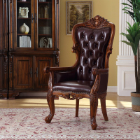 尋木匠美式实木书椅休闲椅欧式真皮老板椅书房电脑椅书房大班椅办公椅