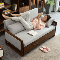 尋木匠新中式沙发可折叠客厅双人多功能两用实木沙发床推拉防水1.8三人