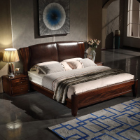 尋木匠全实木黑胡桃原木1.51.8米床双人主卧牛皮软靠高箱储物新中式婚床
