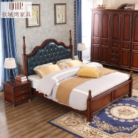 尋木匠美式乡村复古实木双人床1.8米婚床胡桃色皮靠背卧室家具简约田园