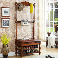 尋木匠欧式实木换鞋凳鞋柜 美式穿鞋凳鞋架挂衣架落地卧室厅衣帽架