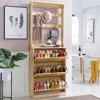 尋木匠超薄翻斗鞋柜带衣架简约现代纯实木简易鞋架组装衣帽架一体厅柜