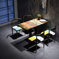 尋木匠仿实木铁艺牛角椅子咖啡厅西餐厅桌椅简约餐椅奶茶甜品店桌椅组合