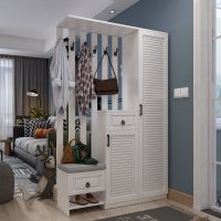 尋木匠鞋柜带穿衣镜组合简约现代厅柜玄关衣帽柜鞋架鞋凳带挂衣架定制