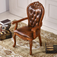 尋木匠头层真皮书椅美式实木餐椅 欧式休闲椅 高端复古电脑椅