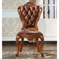 尋木匠欧式全实木餐椅实木花真皮坐椅美式高档别墅餐桌椅组合头层牛皮