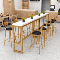 尋木匠奶茶店酒吧实木靠墙吧台桌椅家用创意大理石窗边高脚吧台桌椅组合