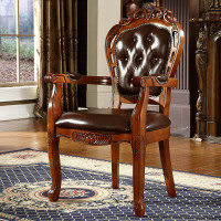 尋木匠欧式实木餐椅皮艺花咖啡麻将椅子美式酒店接待洽谈拉扣皮扶手椅