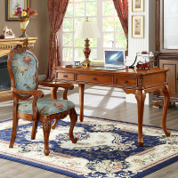 尋木匠美式书椅书桌靠背椅实木布艺家用休闲椅欧式电脑椅子书房扶手餐椅