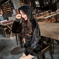 优惠促销香港正品卫衣女打底衫中长款秋冬装加绒加厚上衣亮片宽松休闲外套