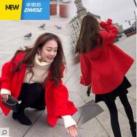 森系毛呢大衣女秋冬季反季新款韩版红色短款妮子呢子外套斗篷 ZHUOSIZHE 卓思哲