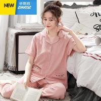 梭织棉麻睡衣女季纱布短袖长裤家居服天薄款韩版开衫套装 卓思哲